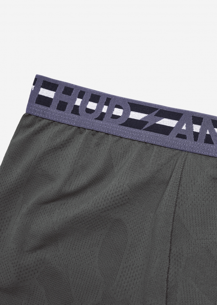 Moisture-Wicking Collection．Men Jacquard Boxer Brief Underwear(Gray Logo Elastic Band)