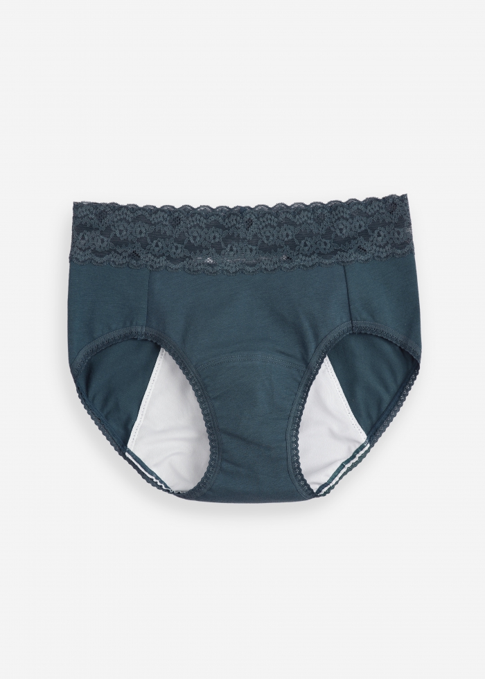 Story of the Forest．High Rise Cotton Lace Waist Period Brief Panty(Orion Blue)