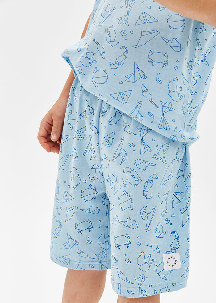 男童成套_森林小熊．拉格蘭短袖睡衣(水藍-動物摺紙)