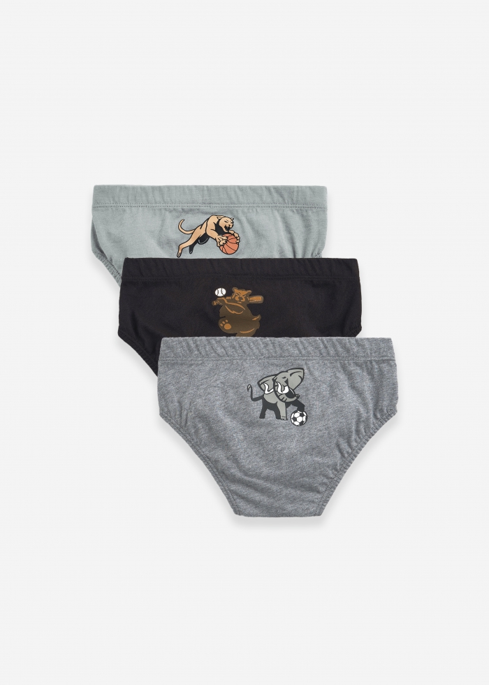 (3-Pack) Animal Star．Boys Brief Underwear（Bear/Elephant/Panther）