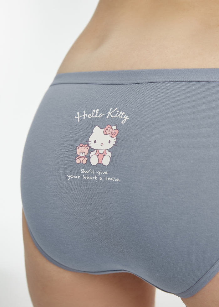 Hello Kitty系列．緊帶中腰三角內褲(琉璃藍-櫻花小熊)