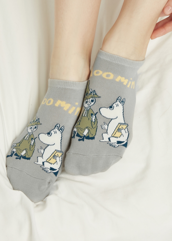 Moomin系列．舒棉船型襪(灰粉-姆明小美跳舞)