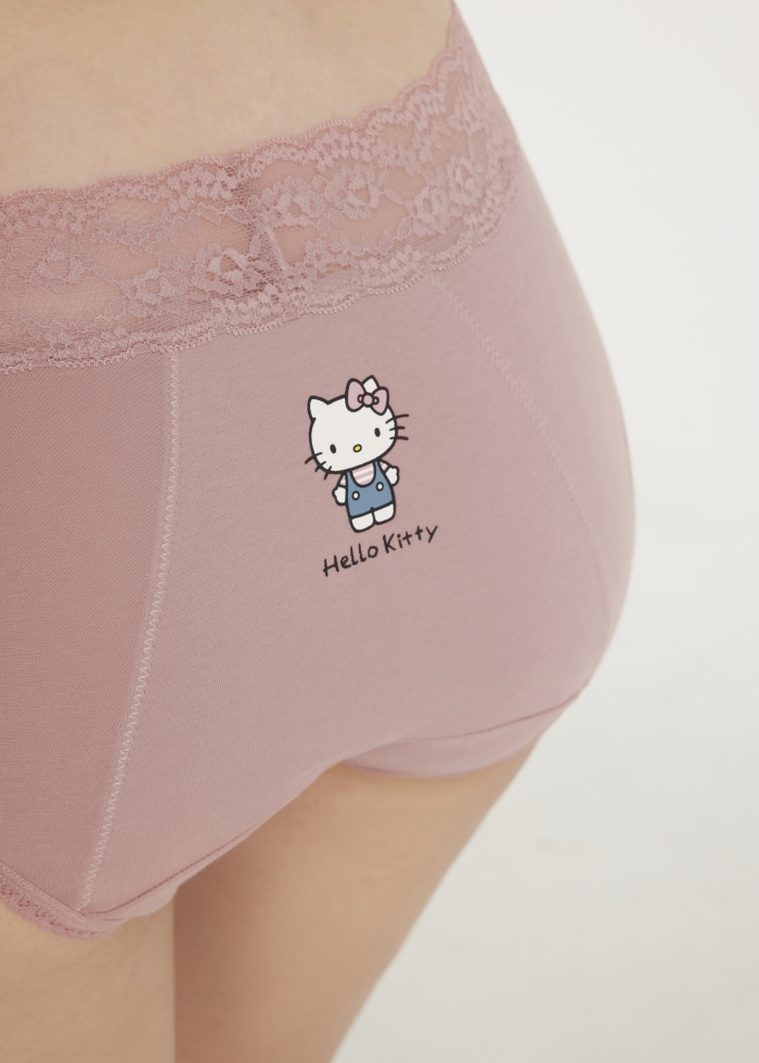 XXL Hello Kitty系列．蕾絲高腰生理褲(豆蔻粉-站姿)