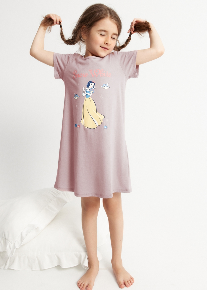 女童連身_迪士尼系列．莫代爾棉A-Line短袖睡衣（茱萸粉-白雪公主）