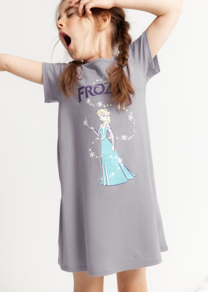 女童連身_迪士尼系列．莫代爾棉A-Line短袖睡衣（夢境紫-冰雪奇緣）