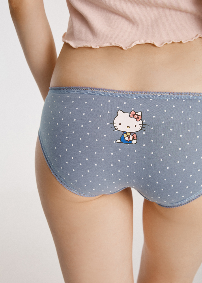 Hello Kitty懷舊系列．花邊低腰三角內褲(藍點點-KITTY)