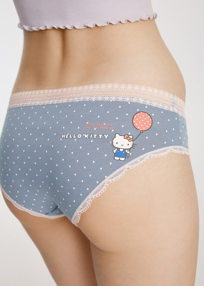 Hello Kitty經典系列．簍花蕾絲中腰三角內褲(藍點點-點點氣球)