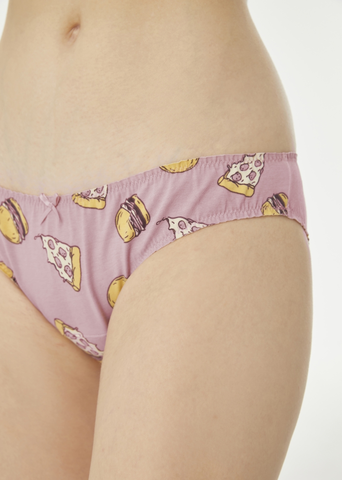 Hygiene Series．Low Rise Cotton Ruffled Brief Panty(Burger&Pizza Pattern)