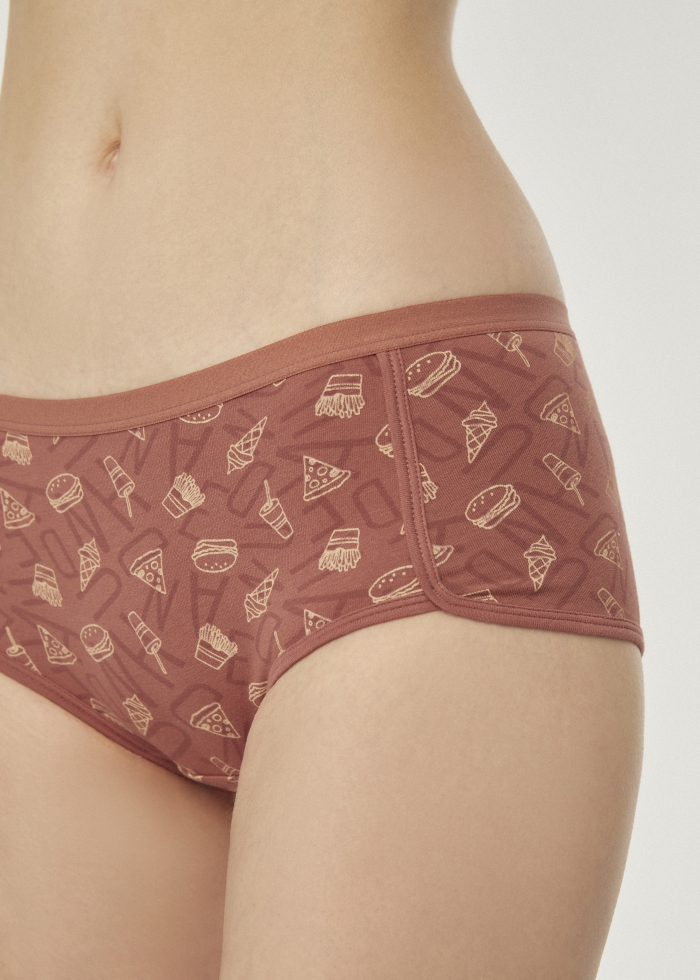Pleasure of Eating．Mid Rise Cotton Shortie Panty(Burger&Pizza Pattern)