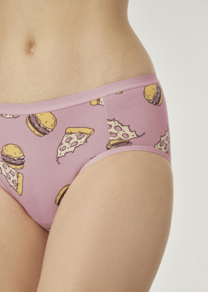 Pleasure of Eating．Mid Rise Cotton Brief Panty(Burger&Pizza Pattern)