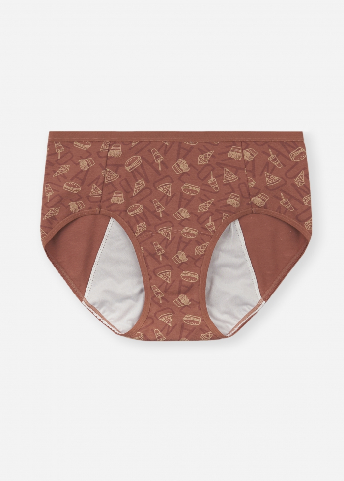 Enjoyment of Food．High Rise Cotton Period Brief Panty(Fast Food Pattern)