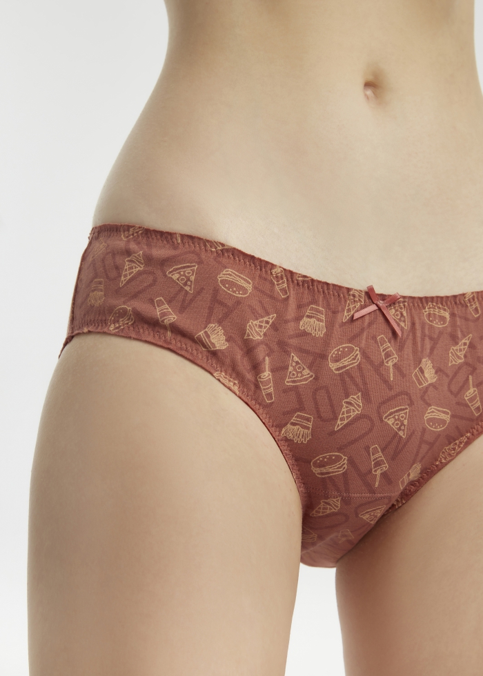 Pleasure of Eating．Mid Rise Cotton Ruffled Brief Panty(Fast Food Pattern)
