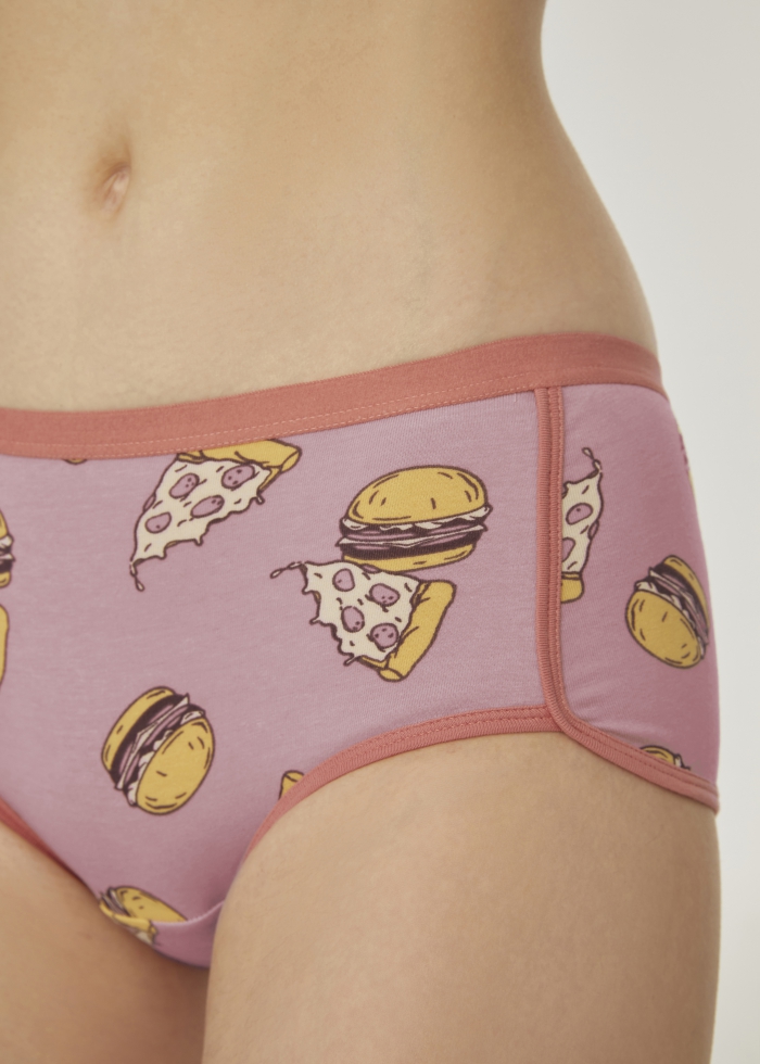 Pleasure of Eating．Mid Rise Cotton Shortie Panty(Burger&Pizza Pattern)