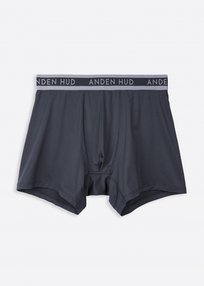 Moisture-Wicking Collection．Men Boxer Brief Underwear（Blue Gray Logo Waistband）
