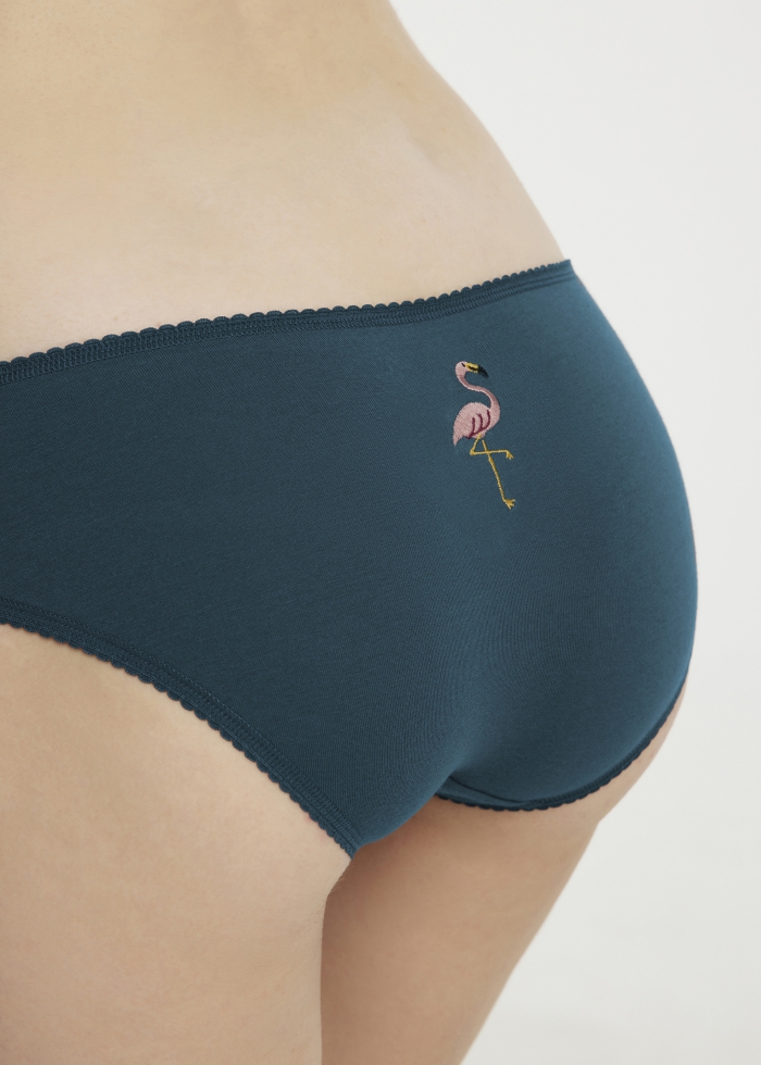 Dajavu．Low Rise Cotton Picot Elastic Brief Panty(Flamingo Embroidery)