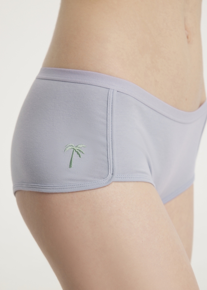 Majorelle Garden．Mid Rise Cotton Shortie Panty(Palm Tree Embroidery)
