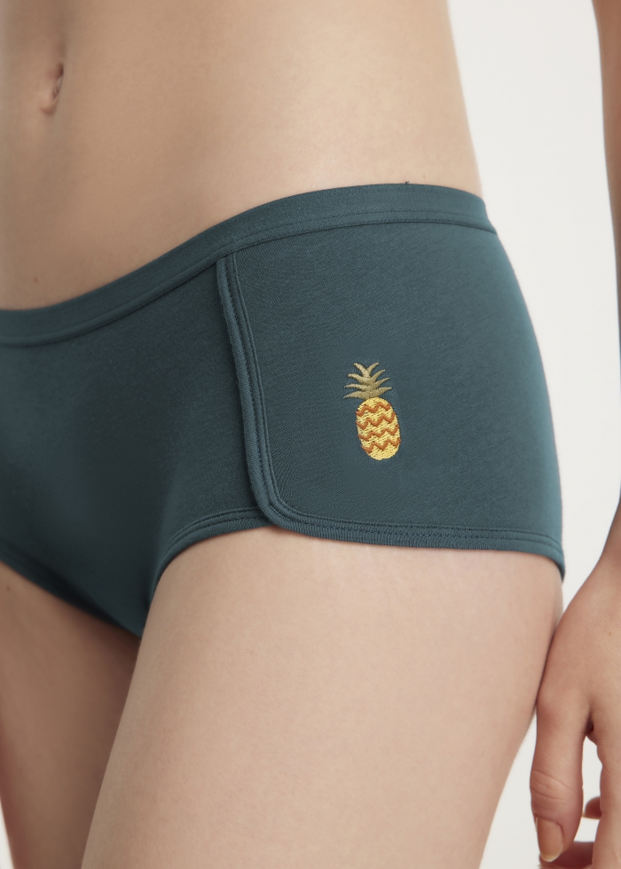 Majorelle Garden．Mid Rise Cotton Shortie Panty(Pineapple Embroidery)