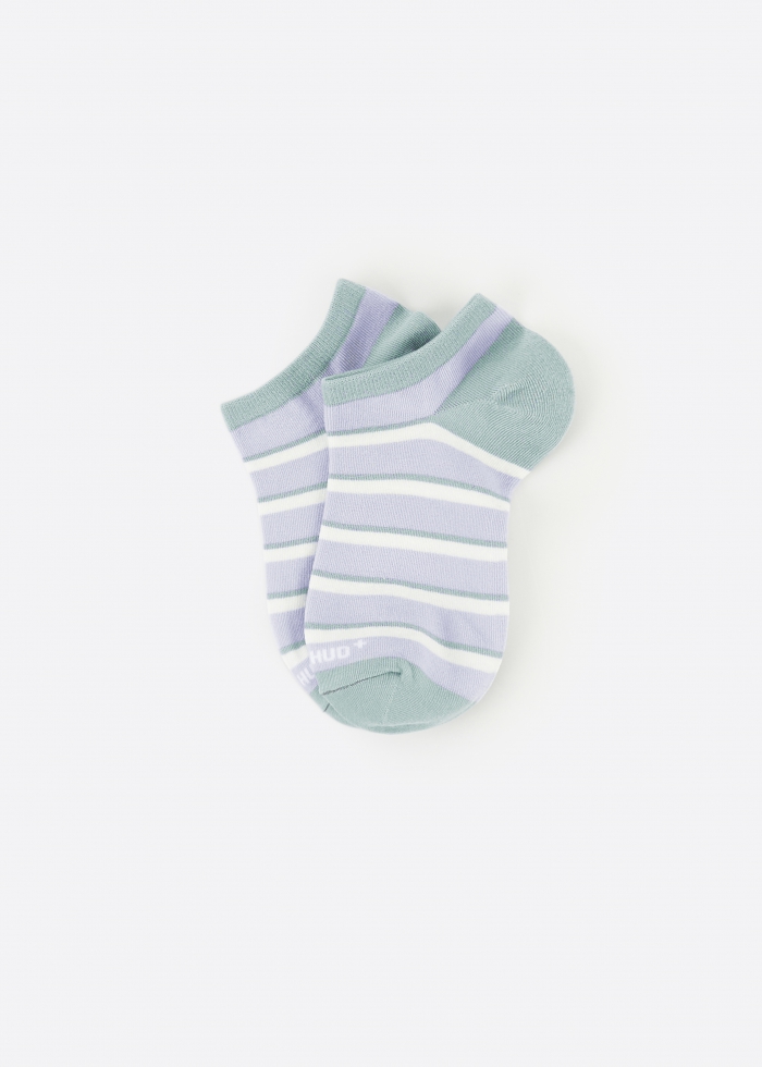抗菌系列．舒棉船型襪（淺紫-淺藍綠/白條）