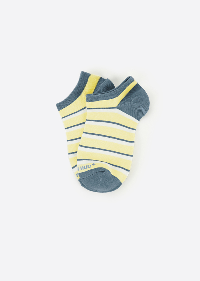 Hygiene Series．Women Low Cut Ankle Socks（Elfin Yellow -  Ashley Blue/Striped）