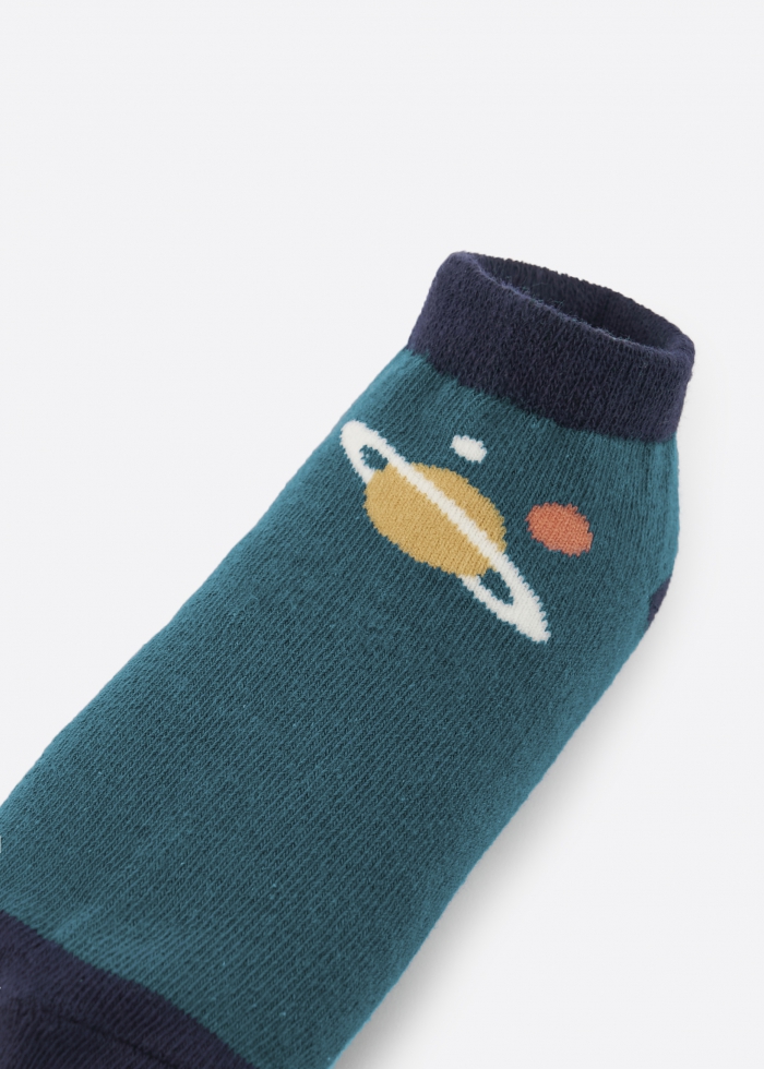 (3-Pack) Space Visitor．Boys Ankle Socks(Stripes/Monsters/Saturn)