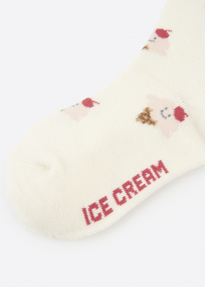 (2-Pack) Sweet Tooth．Girls Mid Calf Socks(Cherry/Ice Cream)
