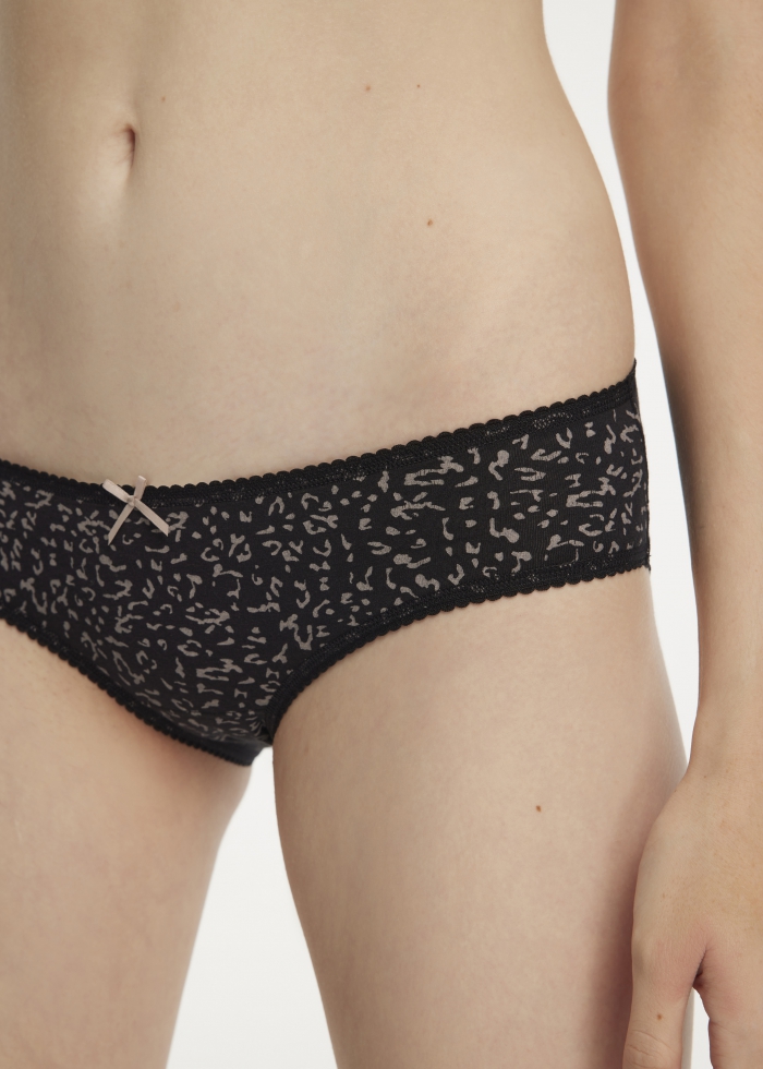 Midnight Paris．Low Rise Cotton Picot Elastic Brief Panty(Embroidery Coffee)