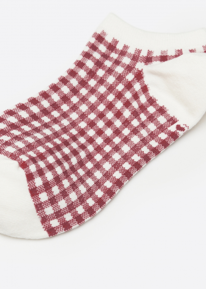 (3-Pack) Cherry Pie．Women Low Cut Ankle Socks(Pink/Cherry/Red Plaid)