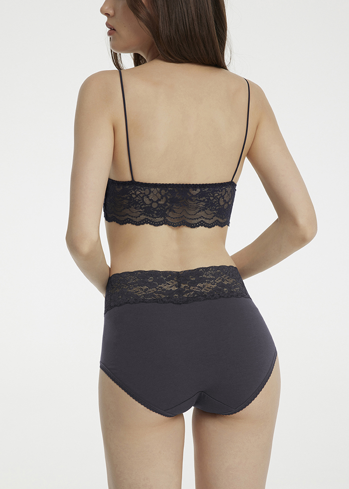 Wishes Come True．Ultra High Rise Cotton V Lace Waist Brief Panty(Ginkgo Leaf Pattern)