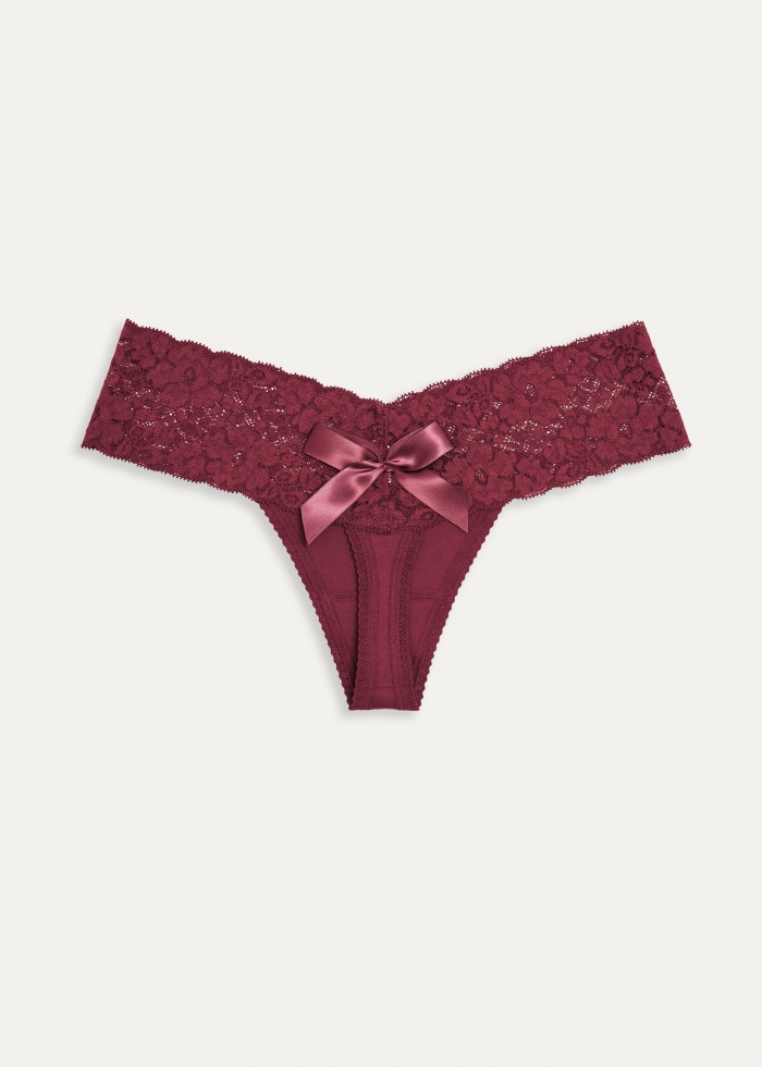 Valentine．Low Rise Cotton V Lace Waist Thong Panty（Biking Red）