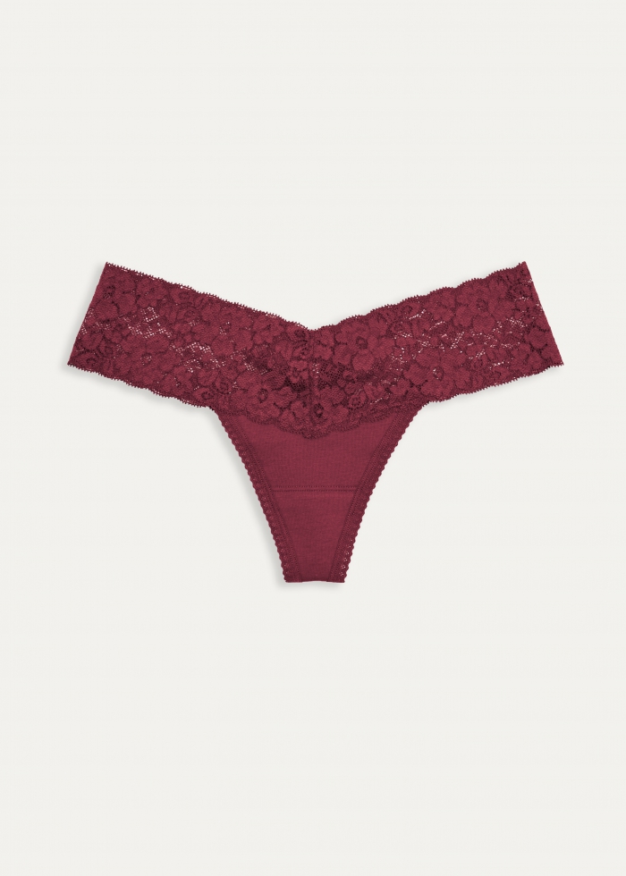 Valentine．Low Rise Cotton V Lace Waist Thong Panty(Pearl Charm)