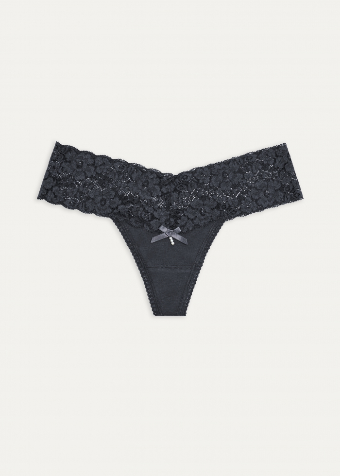 Valentine．Low Rise Cotton V Lace Waist Thong Panty(Pearl Charm)
