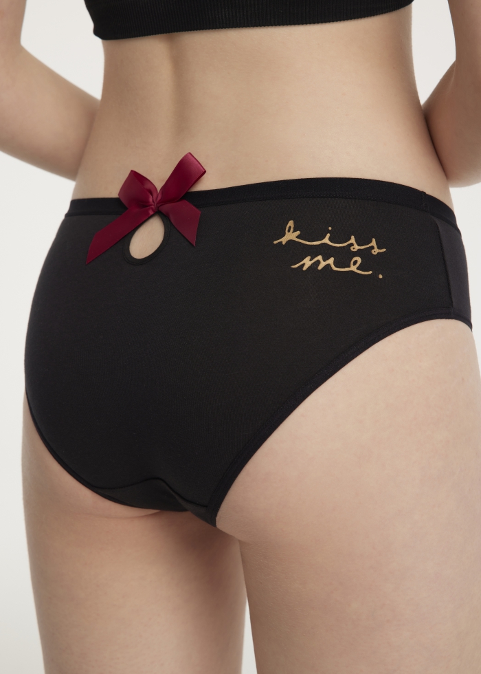 Ｍadly in love．Mid Rise Sexy Cotton Bowknot Brief Panty(Black)