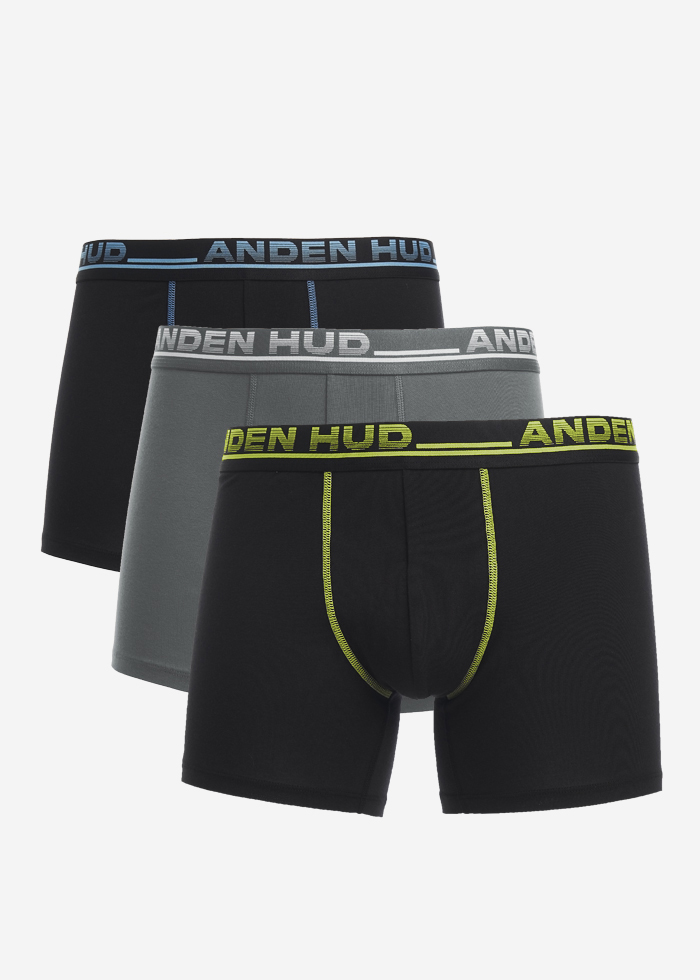 (3-Pack)Speed Drifters．Men Boxer Brief Underwear（AH Waistband - Blue/Yellow/White）