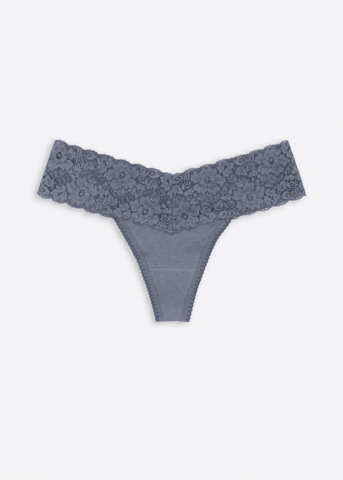 Taiwan Select．Low Rise Cotton V Lace Waist Thong Panty（Folkstone Gray）