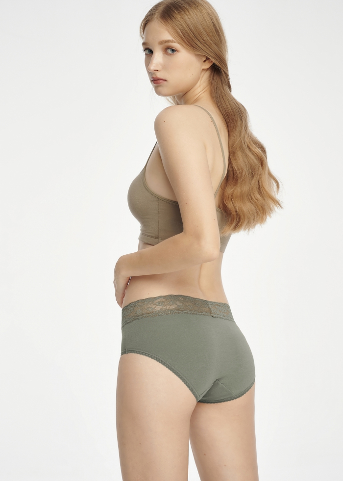 Taiwan Select．High Rise Cotton V Lace Waist Brief Panty(Vetiver)