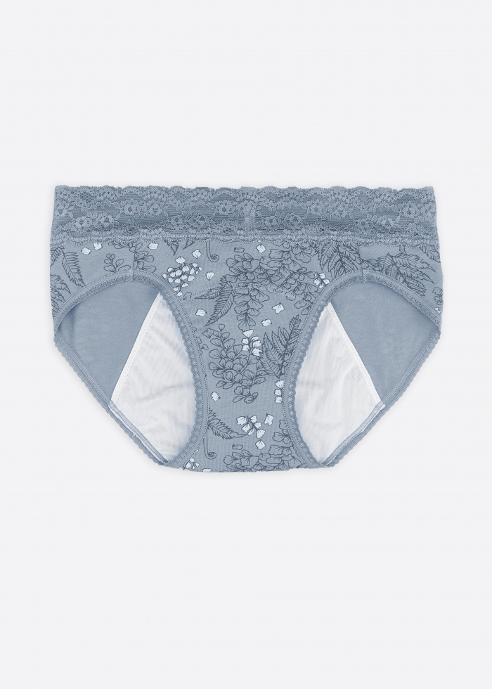 Love Taiwan．Mid Rise Cotton Lace Waist Period Brief Panty（Native Ferns Pattern）