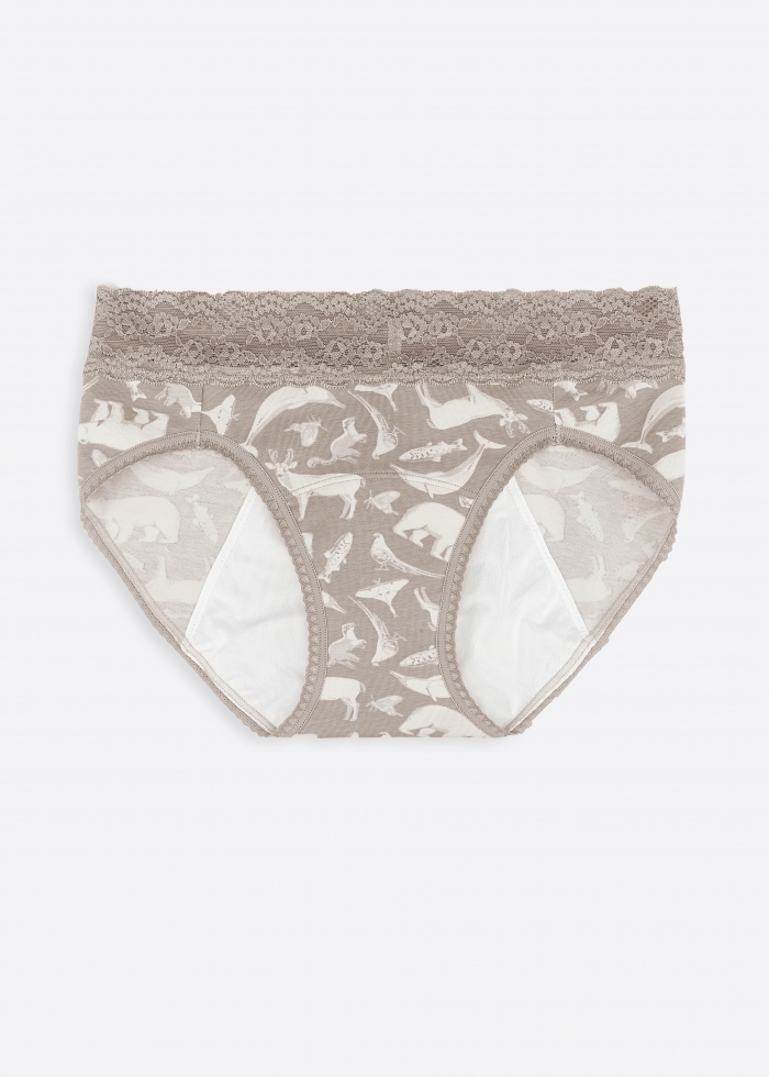 Love Taiwan．Mid Rise Cotton Lace Waist Period Brief Panty（Native Animals Pattern）