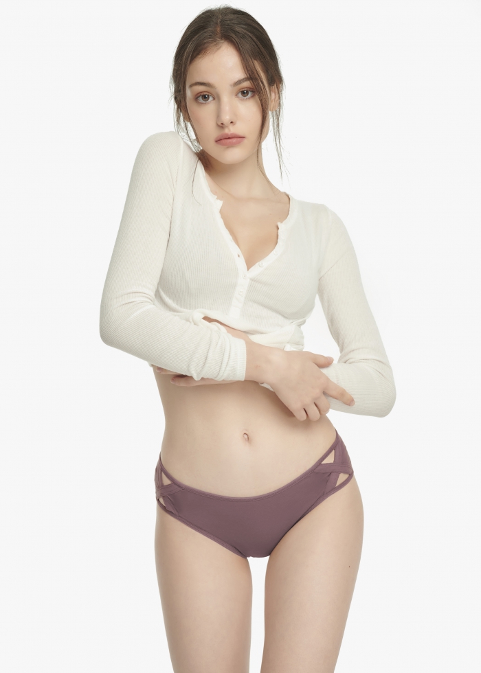 Hygiene Series．Mid Rise Cotton Side Cross Brief Panty(Rose Taupe)