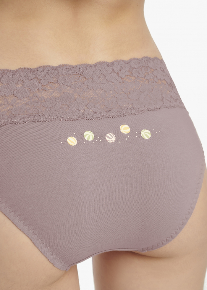 Hygiene Series．Mid Rise Cotton Stretch Lace Waist Brief Panty(Rose Taupe)