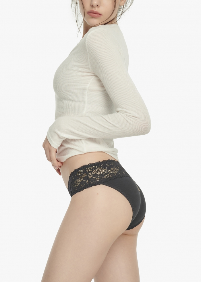 Hygiene Series．Low Rise Cotton Stretch Lace Waist Brief Panty(Rose Taupe)
