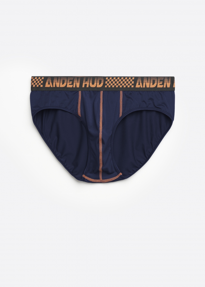 Moisture-Wicking Collection．Men Brief Underwear（AH Waistband - Orange Grid）