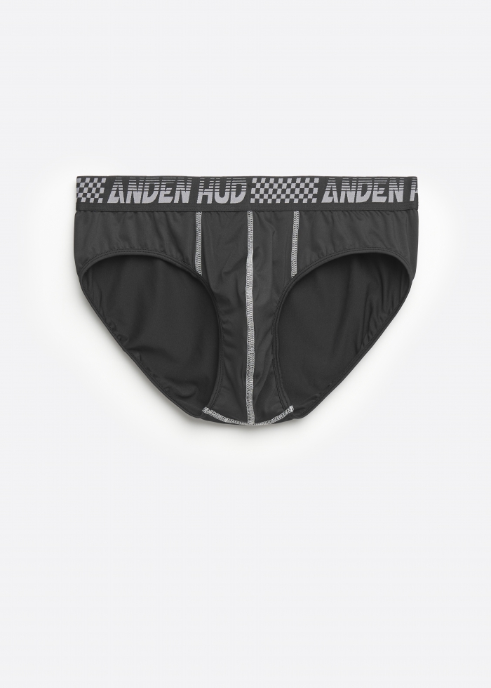 Moisture-Wicking Collection．Men Brief Underwear（AH Waistband - Grey Grid）