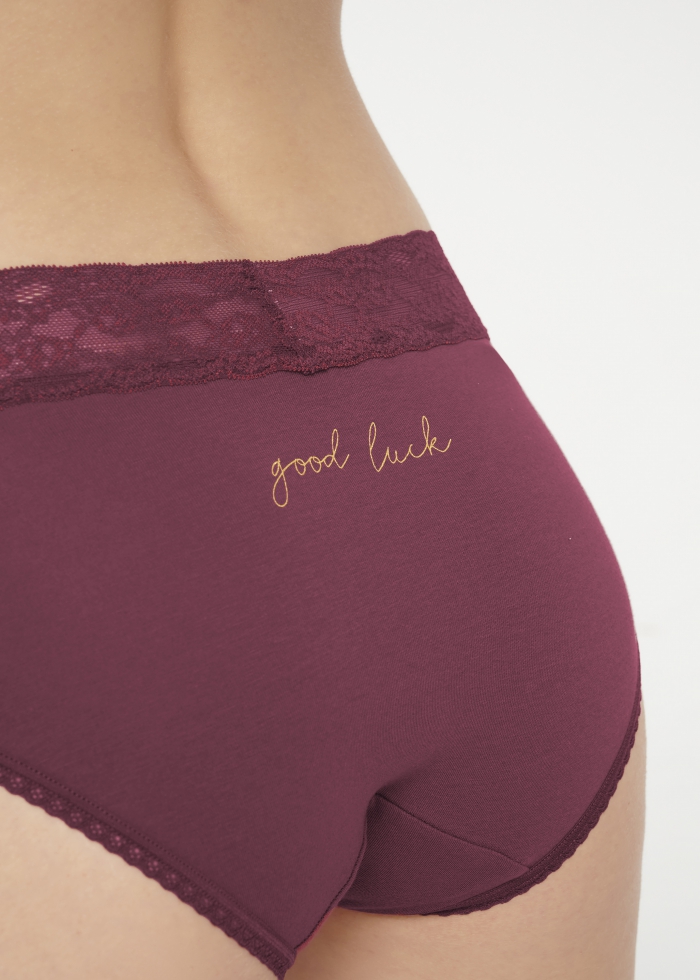 New Beginning．High Rise Cotton V Lace Waist Brief Panty(Drizzle)