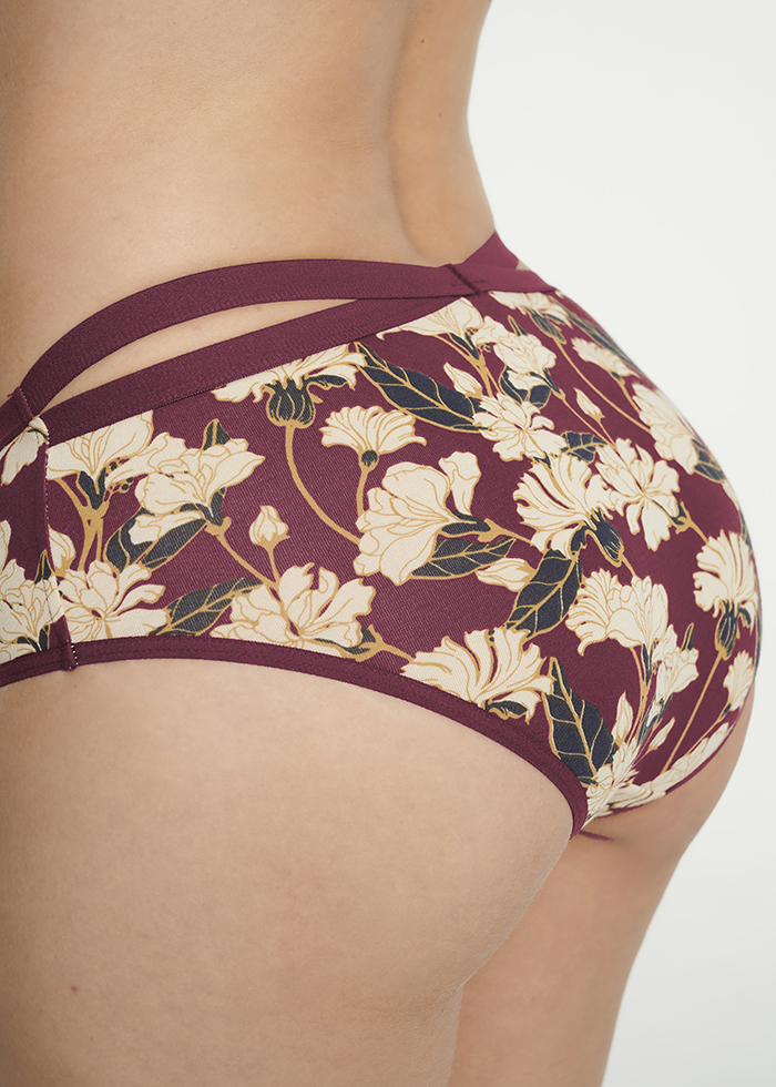 New Chapter．Mid Rise Cotton Crossed Back Brief Panty(Blooming Flowers Pattern)