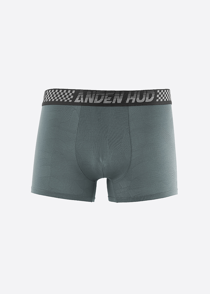Moisture-Wicking Collection．Men Jacquard Trunk Underwear（AH Waistband - Grey Grid）