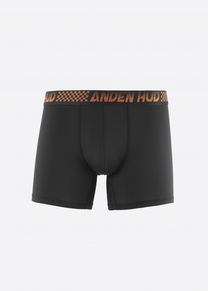 Moisture-Wicking Collection．Men Boxer Brief Underwear（AH Waistband - Orange Grid）