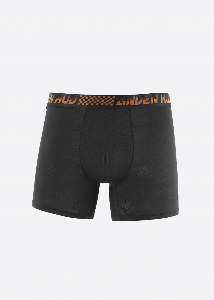 Moisture-Wicking Collection．Men Jacquard Boxer Brief Underwear（AH Waistband - Orange Grid）