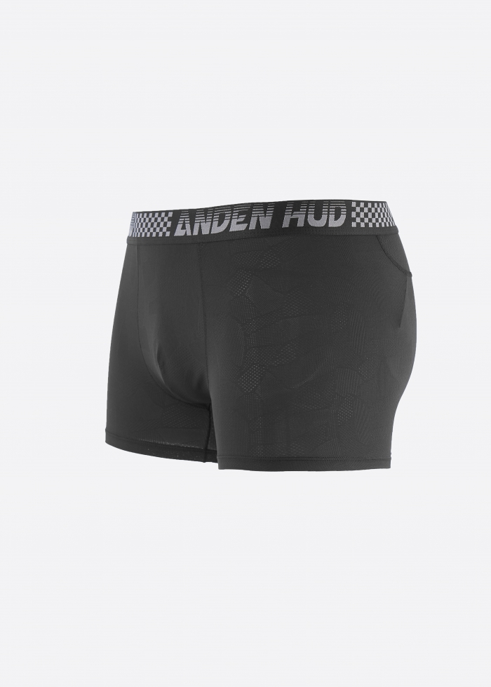 Moisture-Wicking Collection．Men Jacquard Trunk Underwear(AH Waistband - Grey Grid)