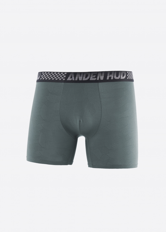 Moisture-Wicking Collection．Men Jacquard Boxer Brief Underwear（AH Waistband - Grey Grid）