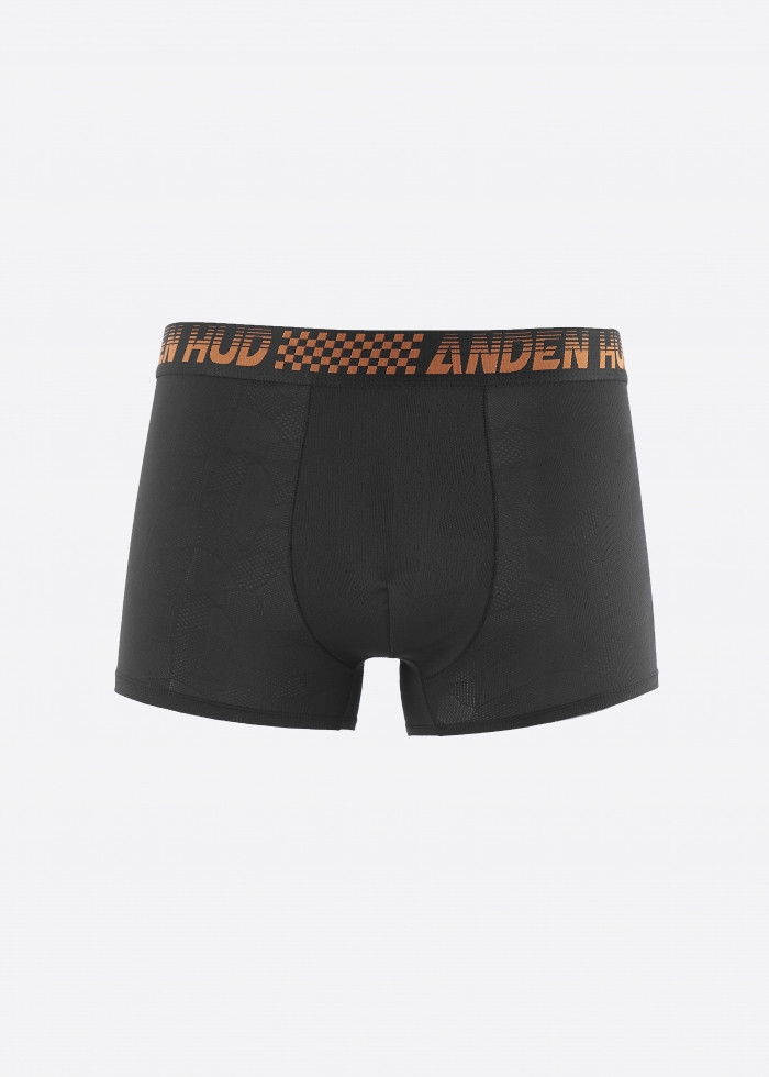 Moisture-Wicking Collection．Men Jacquard Trunk Underwear（AH Waistband - Orange Grid）